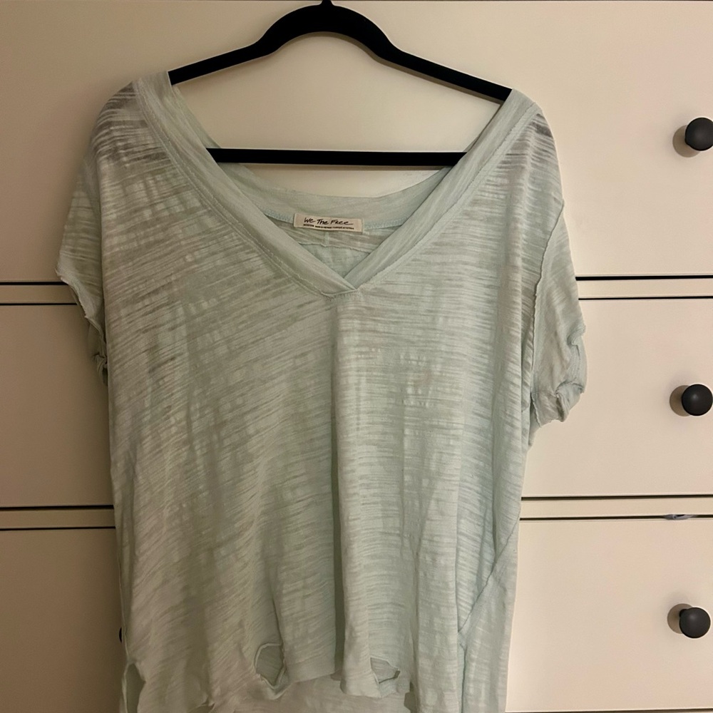 Free People Light Blue V-Neck Women Top
